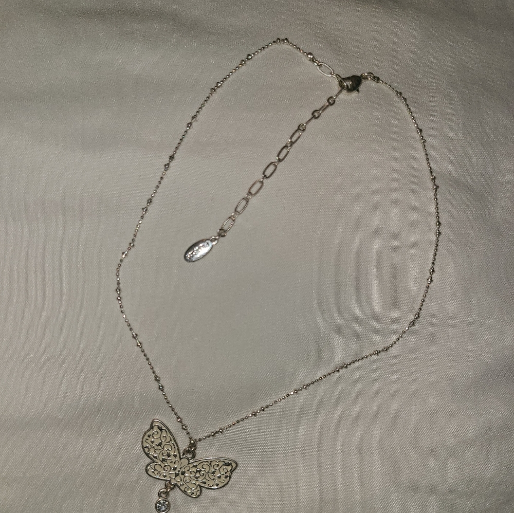 Big Butterfly Crystal Necklace Silver Chain
